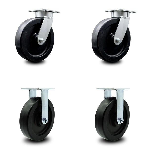 8 Inch Kingpinless Polyolefin Wheel Swivel Caster Swivel 2 Rigid SCC, 2PK